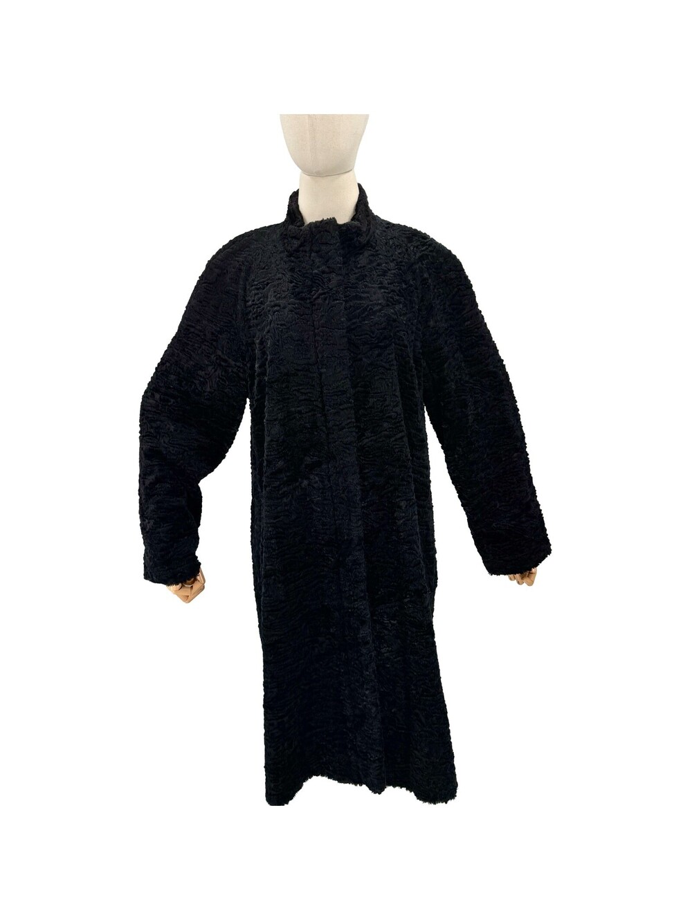 Vintage 90s Utex Design Black Faux Persian Lamb Fur Coat